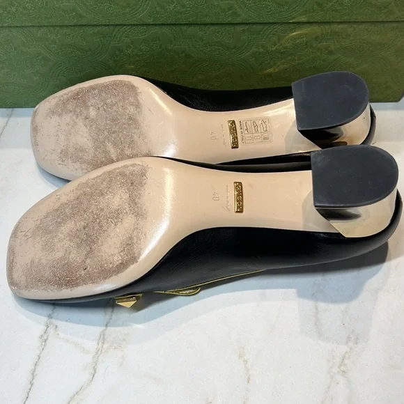 Gucci with Leather GG Supreme Embellished Mid-Heel Loafer Pump (Size 40) - Picture 12 of 13